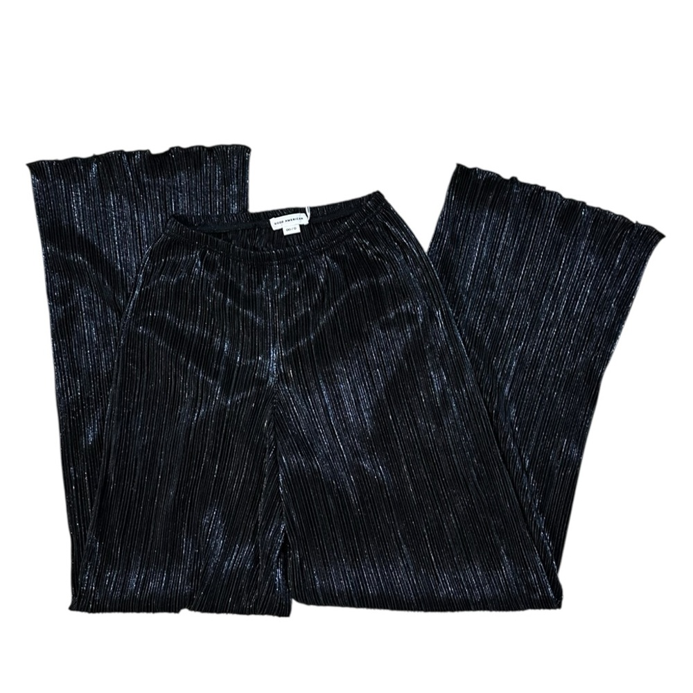 Good American Pliss Black Shimmer Wide-Leg Pants